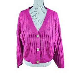 A New Day Women's‎ Pink Ribbed Cropped Cardigan Size Small